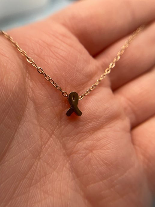 Cancer Ribbon Necklace-18''-Stainless Steel + Nickel Free