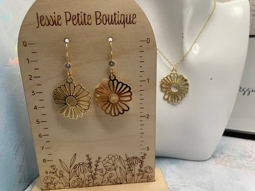 Ensemble Fleur Dorée pendante-Acier inoxydable