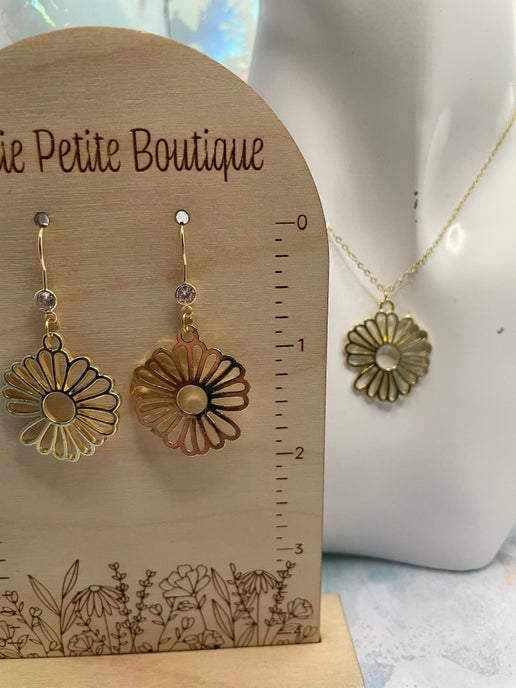 Ensemble Fleur Dorée pendante-Acier inoxydable