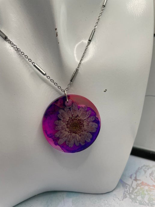 Pendentif Fleur Violette 23'' - Acier inoxydable + Sans nickel