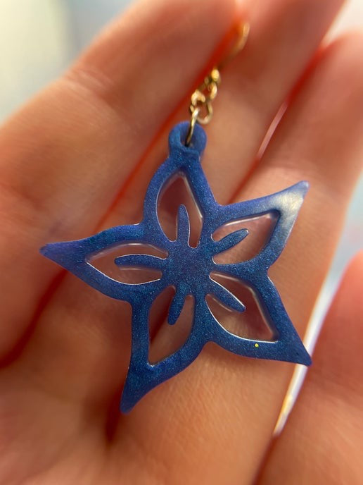 Boucles d'oreilles fleur bleue