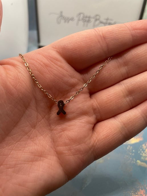 Cancer Ribbon Necklace-18''-Stainless Steel + Nickel Free