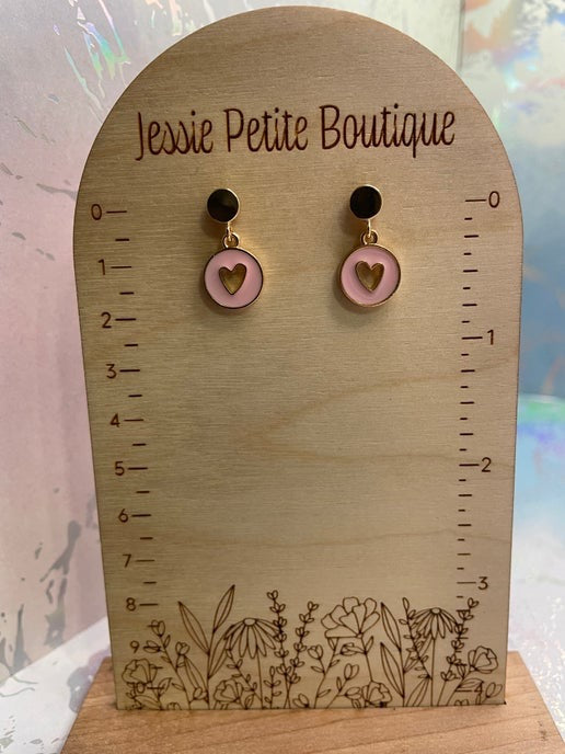 Gold Heart in round pendant Necklace & Earring Set-  Nickel Free