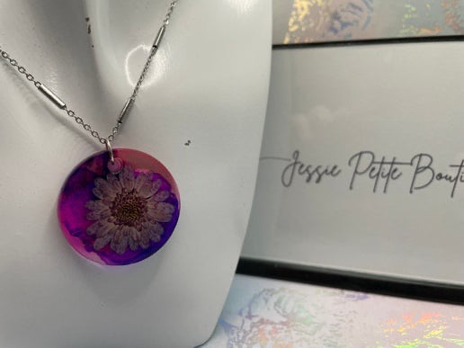 Pendentif Fleur Violette 23'' - Acier inoxydable + Sans nickel