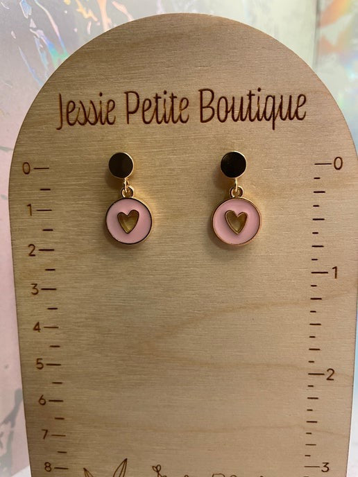 Gold Heart in round pendant Necklace & Earring Set-  Nickel Free