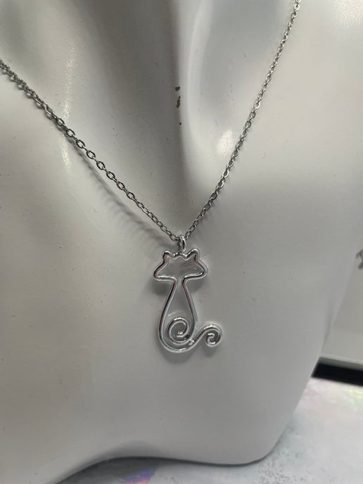 Silver Cat Necklace | 18" Nickel Free+ Stainless Steel