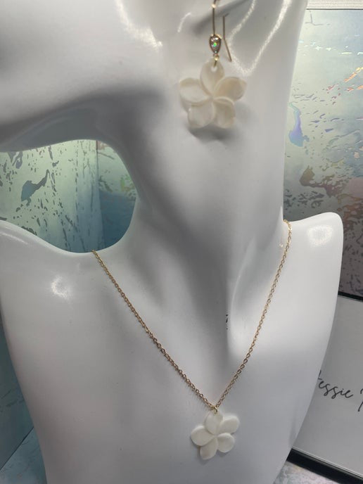 Ensemble coquillage en fleur + zircone-20'' Sans Nickel