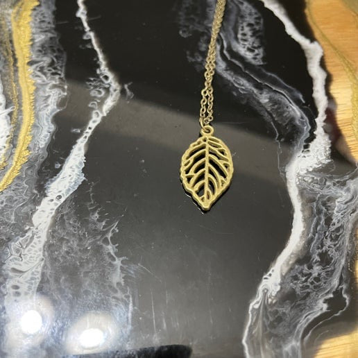 Collier feuille bronze 19''