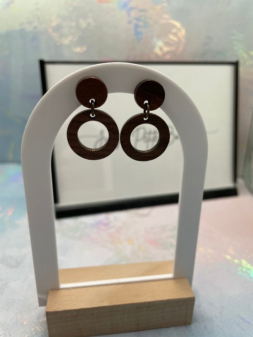Wood Circle Drop Earrings- Nickel Free