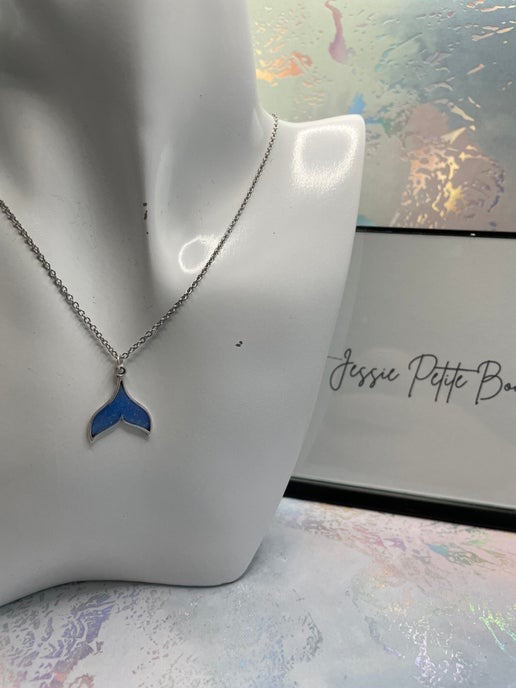 Sparkly Blue Mermaid Tail Necklace - Stainless steel + Nickel Free