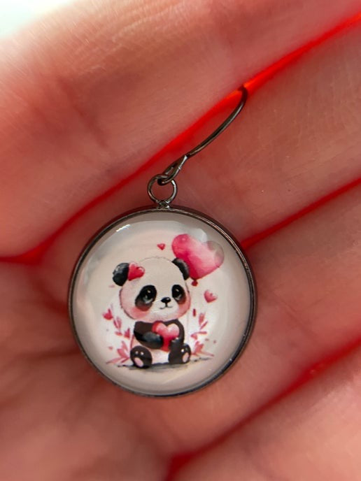 Cute Love Animal Gun Metal Cabochon Earrings