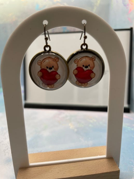 Boucles d'oreilles Ourson avec un coeur