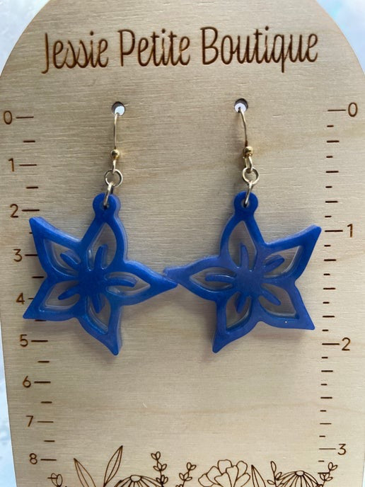 Boucles d'oreilles fleur bleue