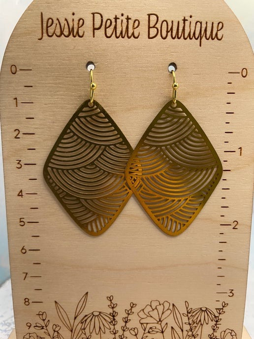 Boucles d'oreilles losange dorée en métal-Acier Inoxydable