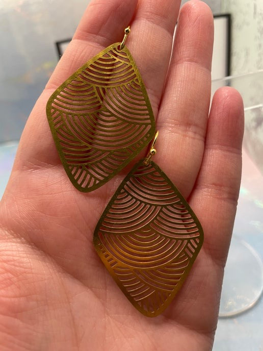 Boucles d'oreilles losange dorée en métal-Acier Inoxydable