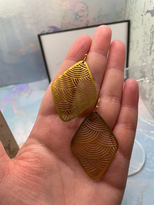 Boucles d'oreilles losange dorée en métal-Acier Inoxydable