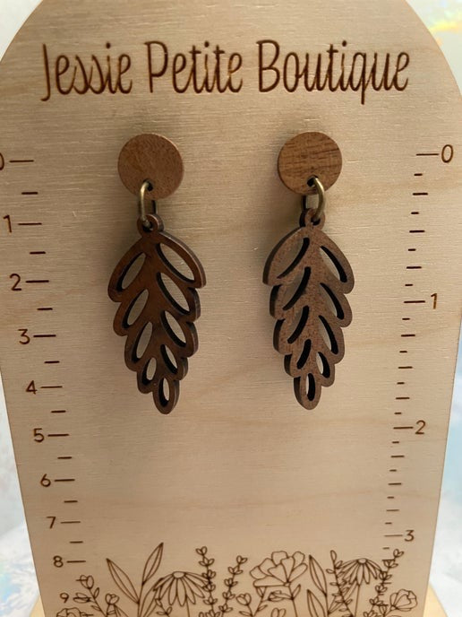 Boucles d'oreilles feuille en bois d'acajou - Sans nickel