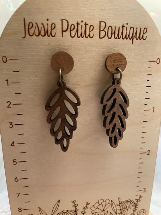 Boucles d'oreilles feuille en bois d'acajou - Sans nickel
