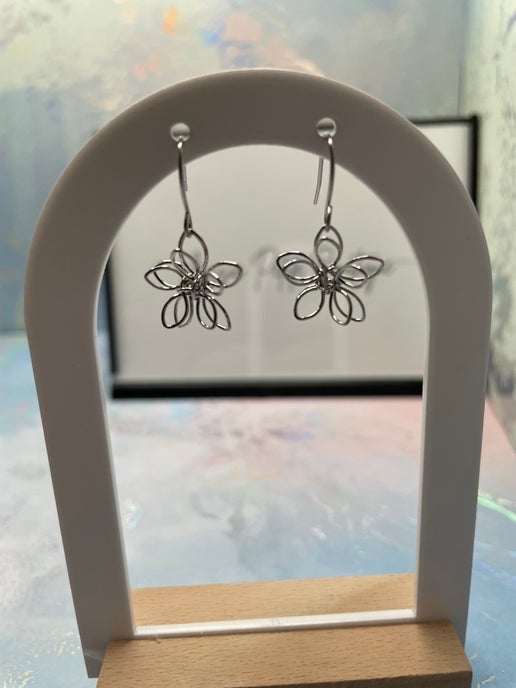 Silver Wire Flower Earrings -Stainless steel