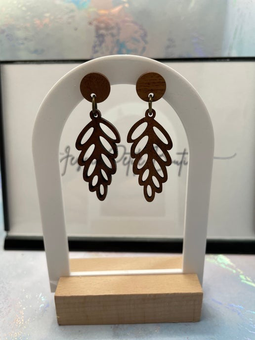 Boucles d'oreilles feuille en bois d'acajou - Sans nickel