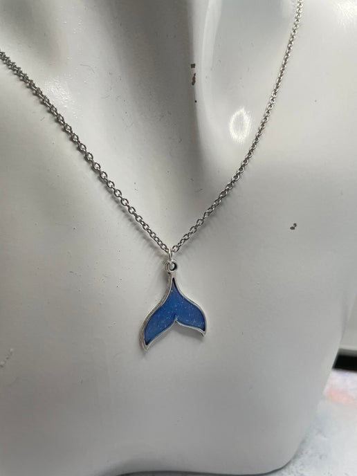 Sparkly Blue Mermaid Tail Necklace - Stainless steel + Nickel Free