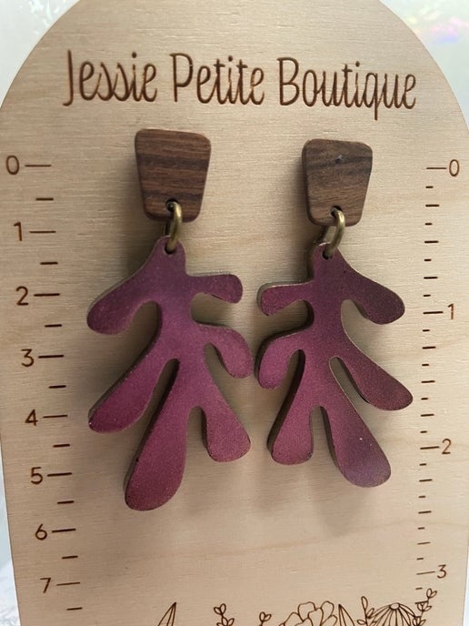 Lea : Boucles d'oreilles + Clous en bois (Acier inoxydable)