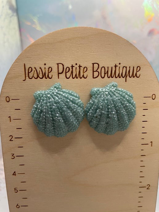Light Blue Resin Shell Stud Earrings - Nickel Free