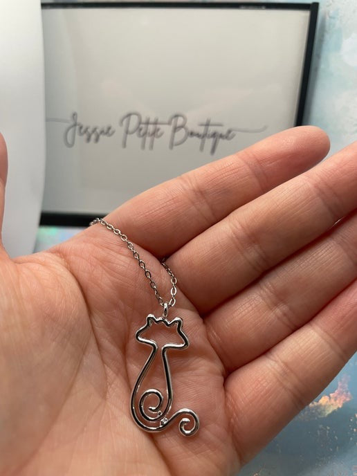 Silver Cat Necklace | 18" Nickel Free+ Stainless Steel