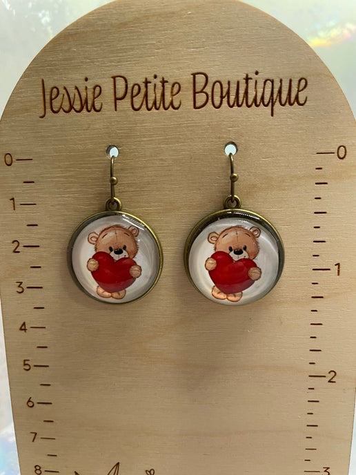 Boucles d'oreilles Ourson avec un coeur