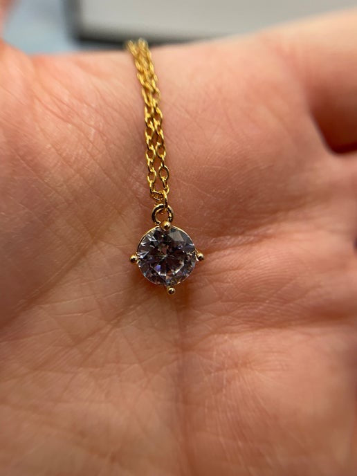 Zircon Round Pendant 21''-Stainless Steel+Nickel free