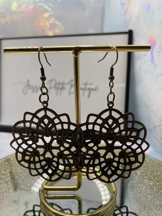 Bronze Filigree Flower Earrings