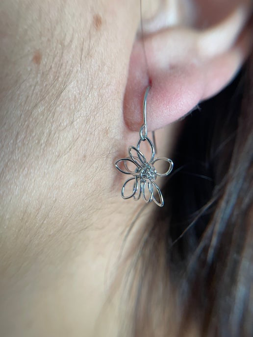 Silver Wire Flower Earrings -Stainless steel