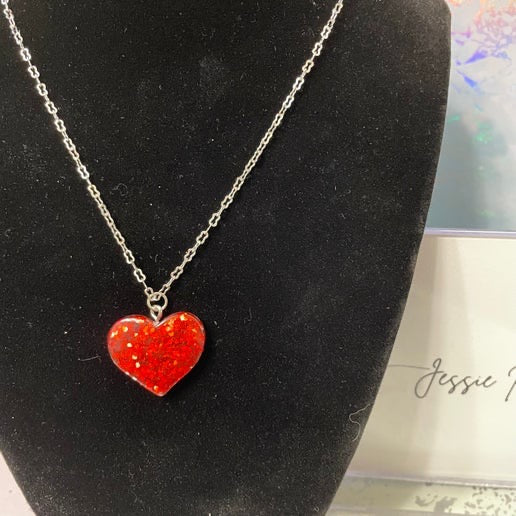 Sparkly Red Heart Necklace 16''
