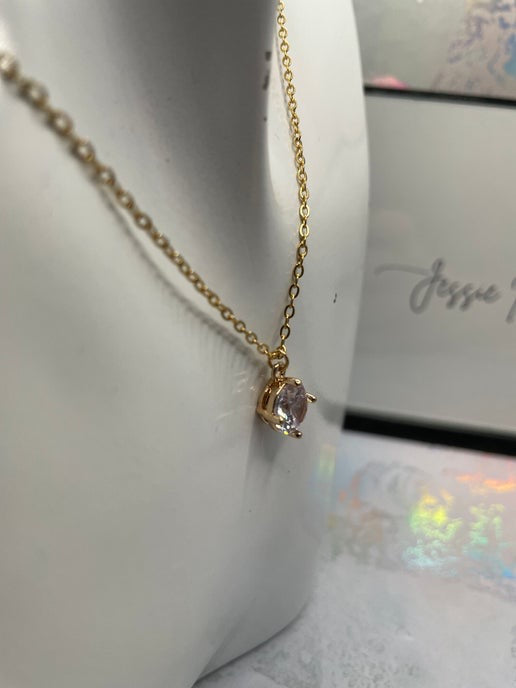 Zircon Round Pendant 21''-Stainless Steel+Nickel free