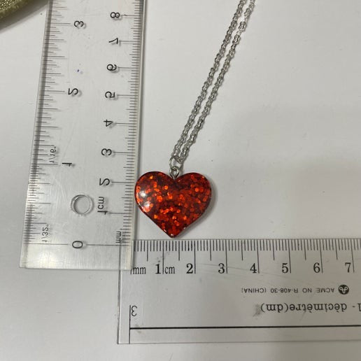 Collier cœur rouge scintillant, 16''