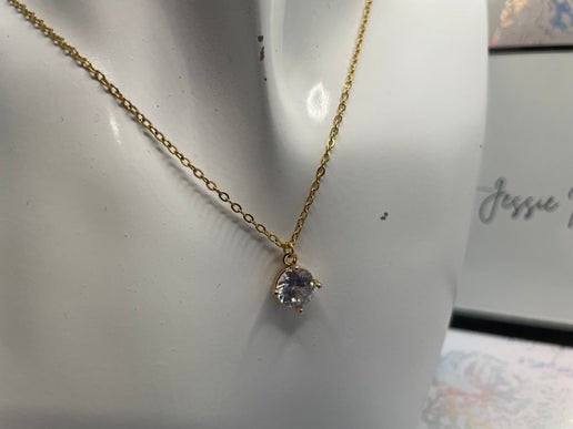 Zircon Round Pendant 21''-Stainless Steel+Nickel free