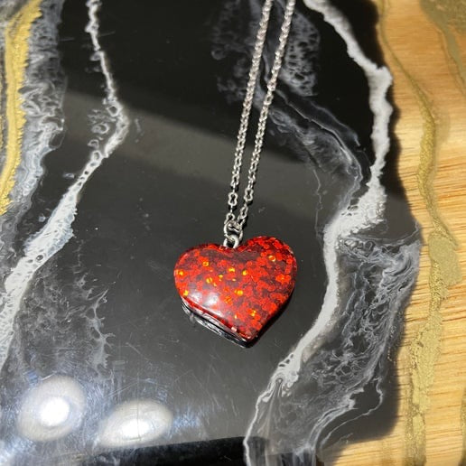 Collier cœur rouge scintillant, 16''