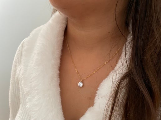 Zircon Round Pendant 21''-Stainless Steel+Nickel free