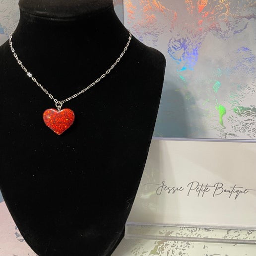 Collier cœur rouge scintillant, 16''
