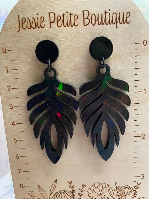 Black Holographic Dangle Earrings + Acrylic Stud-Nickel Free