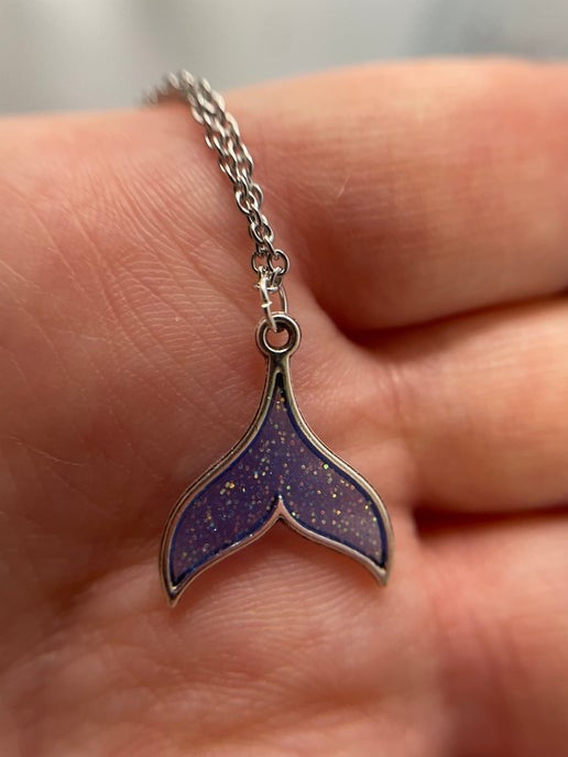Sparkly Blue Mermaid Tail Necklace - Stainless steel + Nickel Free