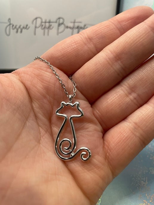 Silver Cat Necklace | 18" Nickel Free+ Stainless Steel