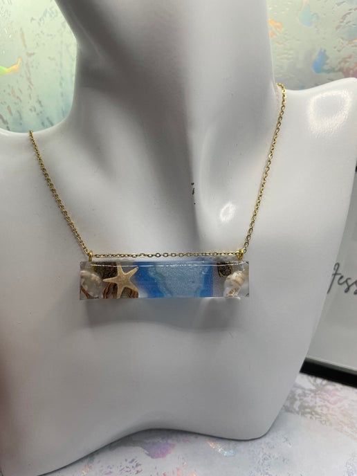 ocean rectangle pendant 21'' NICKEL FREE