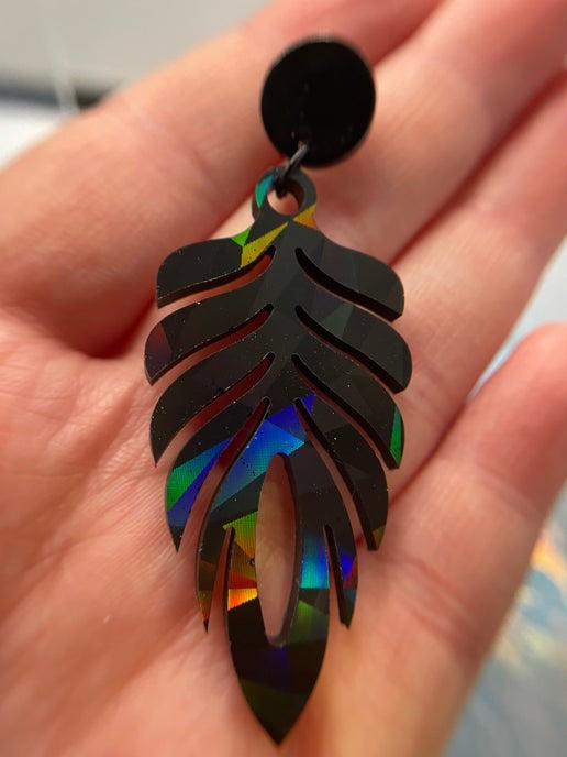 Black Holographic Dangle Earrings + Acrylic Stud-Nickel Free