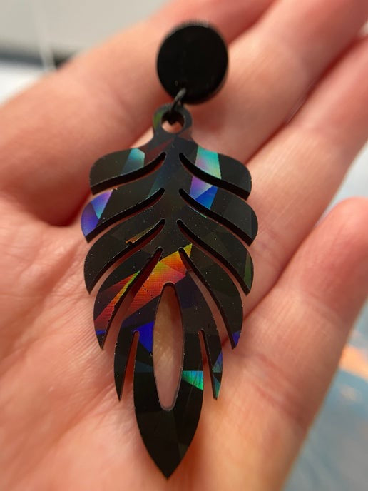 Black Holographic Dangle Earrings + Acrylic Stud-Nickel Free