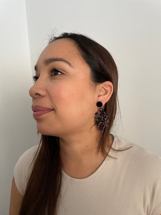 Black Holographic Dangle Earrings + Acrylic Stud-Nickel Free