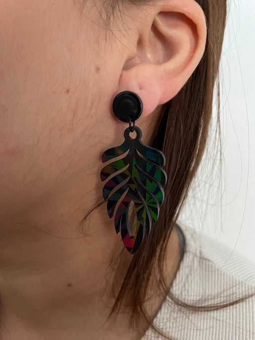 Black Holographic Dangle Earrings + Acrylic Stud-Nickel Free