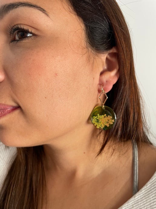 Yellow & Orange Flower Resin Earrings -NICKEL FREE