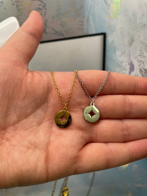 Collier Pendentif Boussole – 18'' Sans Nickel + Acier Inoxydable