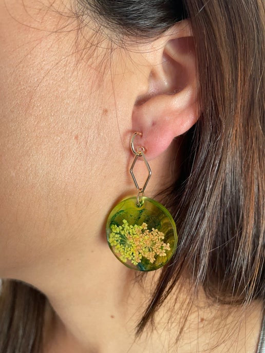 Yellow & Orange Flower Resin Earrings -NICKEL FREE